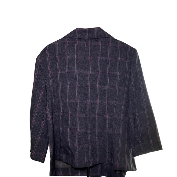 Sweet Suit Woman Plaid Blazer Gray Purple Unique Collar Career Jacket - Picture 5 of 6